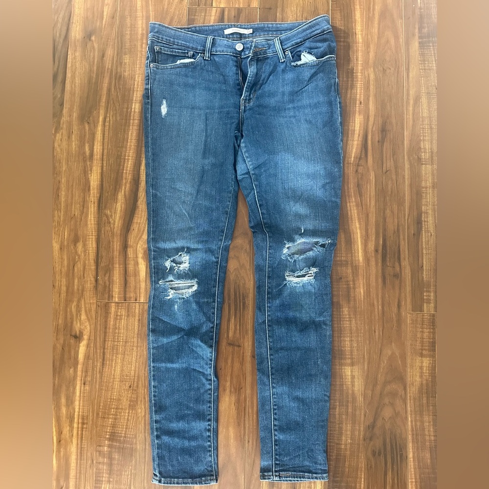 Distressed Blue Jeans